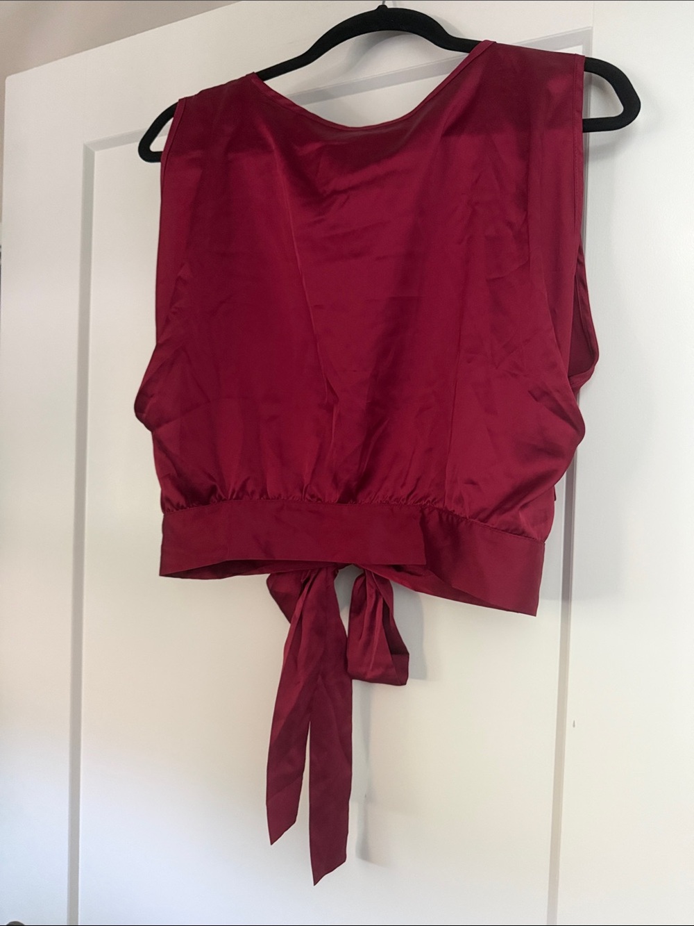 Maroon Satin Like Sleeveless Back Tie Top